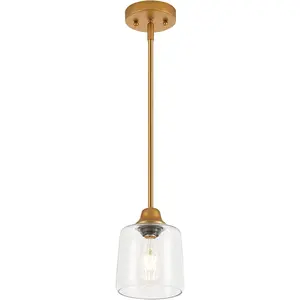 Gold Glass Pendant Light for Kitchen Island,1 Light Hanging Pendant Lighting Fixture Clear Glass Shade Mini Modern Farmhouse Ceiling Light for Dining Room, Over Sink
