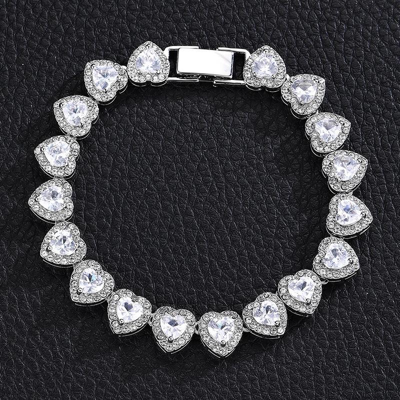 European and American New Heart-Shaped Zircon Rock Sugar Chain Punk HipHop Fashion Brand Full Diamond Cuban Chain Wholesale Foreign Trade Exclusive