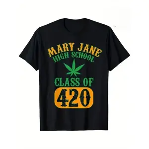 Men's Class of 420 Weed Graphic T-Shirt, 100% Fabric, Crew Neck, Short Sleeve, Regular Fit, Weekend Casual Wear, All-Season Casual Wear