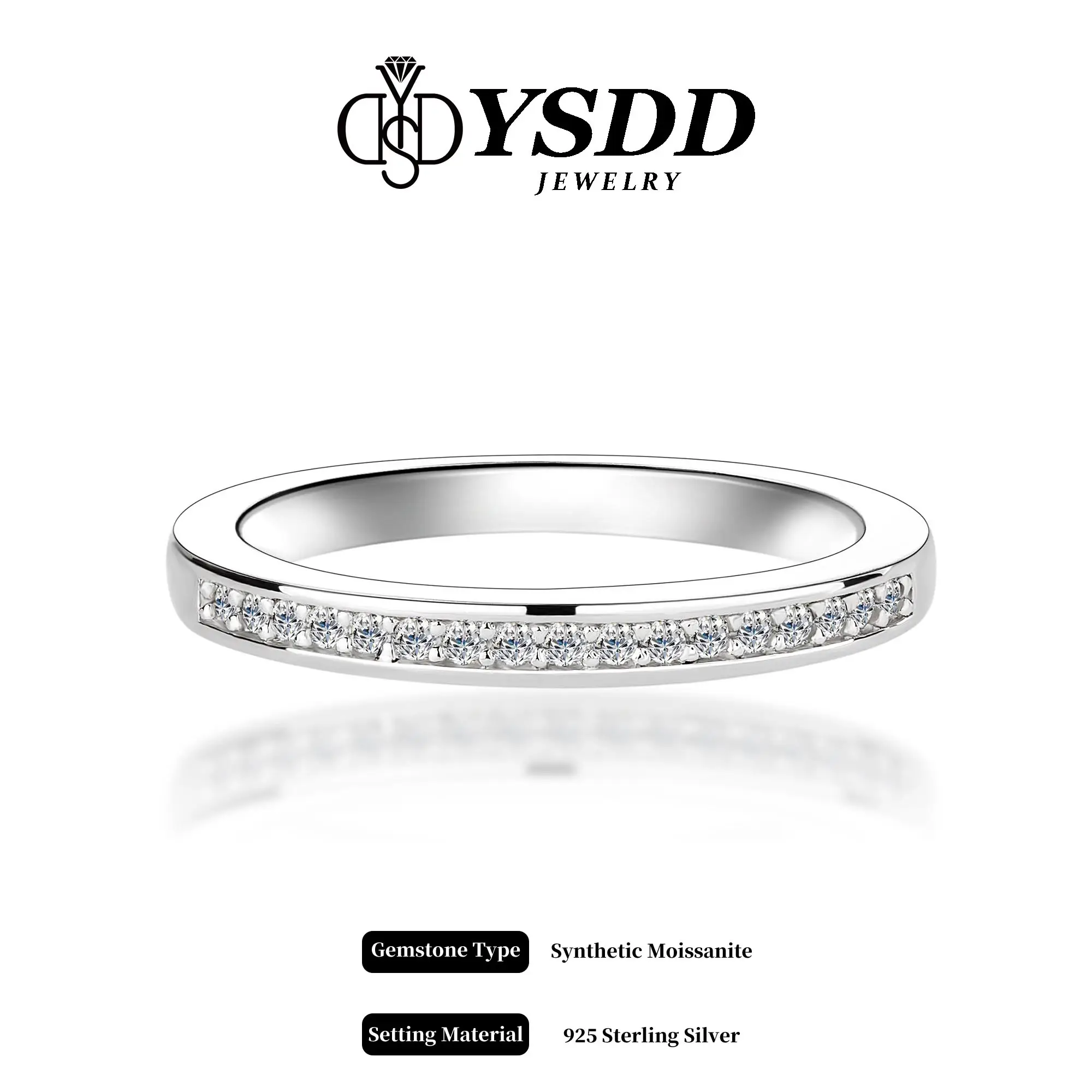 【#212 Great for Matching】ONE Band Synthetic Moissanite Wedding Band, Wedding Rings for Women, D Color VVS1 925 Sterling Silver Rings Eternity Stackabl