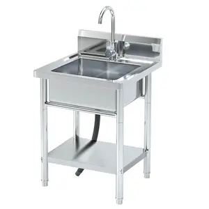 Free Standing Stainless-Steel Single Bowl Commercial Restaurant Kitchen Sink Set w/Faucet, Prep & Utility Washing Hand Basin w/Storage Shelve, laundry tub for Indoor Outdoor (22in) tools gadgets