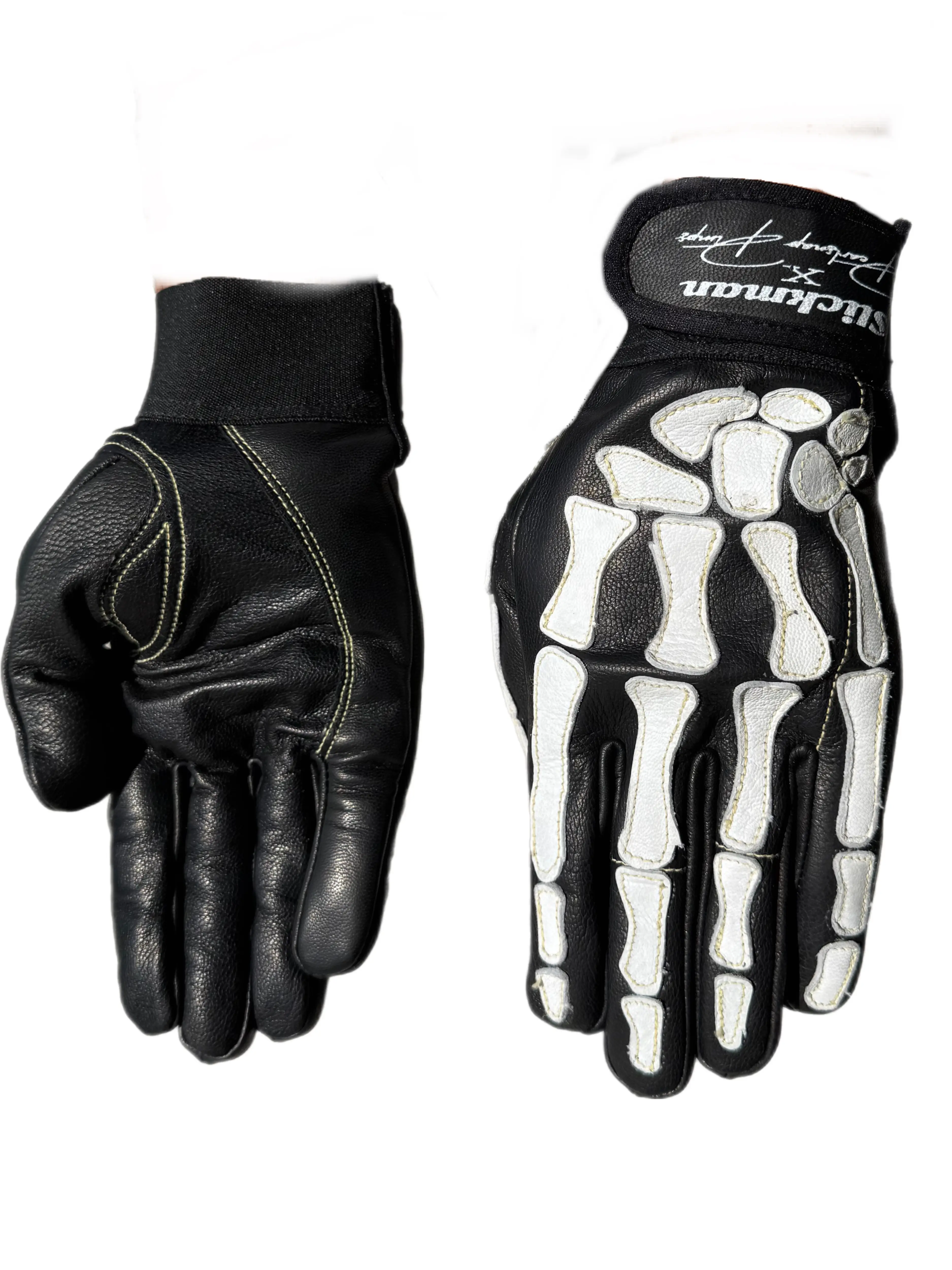 Slickman X Pearl Snap Pimps SKELOTON Glove with Triple Layer Drag Pad - Black & White Skeleton Design