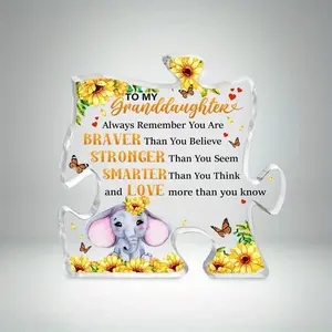 Personalized Granddaughter Gift From Grandma, Keepsake Puzzle Shaped Acrylic Photo Plaque, Custom Name, Loving Gift for Grandkids, Birthday Graduation