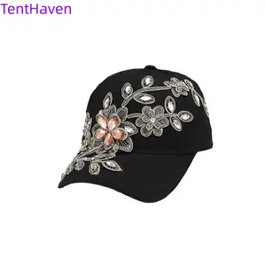 2026 European and American adult handmade diamond studded baseball cap, women's gold wire flower cap, fashionable light luxury rhinestone sun protection duckbill cap