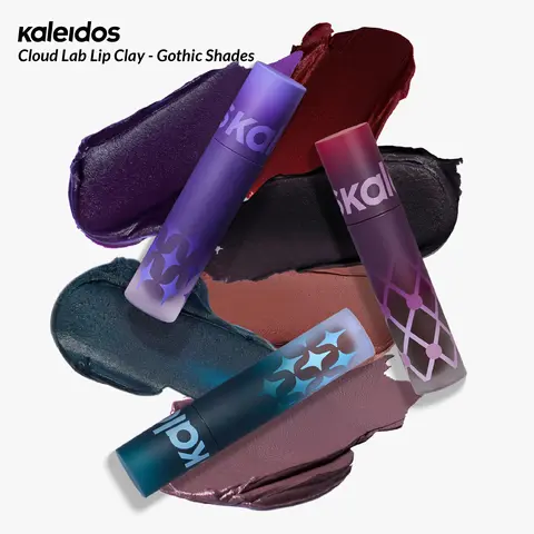Kaleidos Cloud Lab Lip Clay - Gothic Shades, 2.4 g/0.08 oz Powder Cream-Matte Finish, Cream-to-Powder Texture, Lightweight Long-Lasting Pigment, Buildable Color, Cruelty Free Make Up, Festival Cosmetic Gift, Gifts Adults