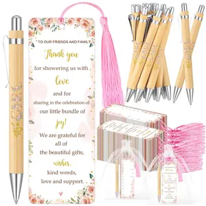 50Pcs Baby Shower Gifts Set Bulk Ballpoint Pens for Guests Parents Friends Family Cute Design with 50 Pens 50 Thank You Bookmarks 50 Organza Bags Ideal for Party Favors for Baby Shower Party Gender Reveal Christening Party Supplies