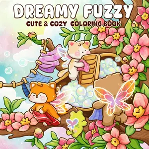 Dreamy Fuzzy: A Cute & Cozy Coloring Book for Adults and Teens Featuring Adorable Animals Friends in Magical Scenes for Stress Relief
