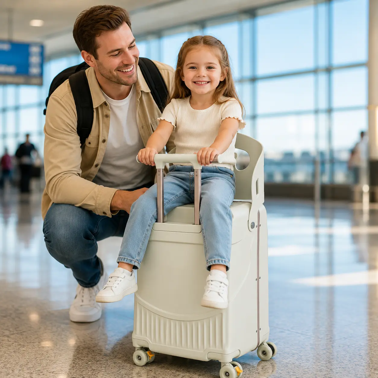 Toddler Ride On Carry On Luggage, Wheeled Rolling Suitcase with Stable Seat, Family Vacation Travel Gear