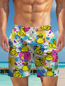 Men's Vintage Memphis Sunglasses Duck Quick-Dry Beach Shorts, Summer Loose Drawstring Five-Inch Pants, Casual Holiday Shorts
