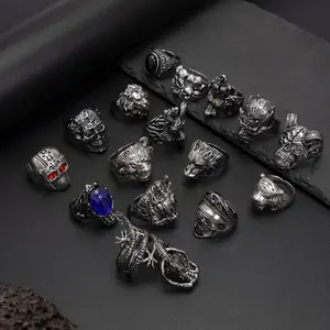 16pcs Vintage Silver Tone Men's Gothic Ring Set - Hip Hop Edgy Streetwear Accessories