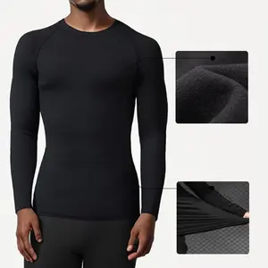 Four-Piece Men'S Thermal Underwear Long-Sleeved Suit, Sports Outdoor Thermal Underwear Tops and Pants Men, Autumn, Winter Warm Sports Pure Black Suit Clothing Menswear Polyester Stretch Stylish Plain