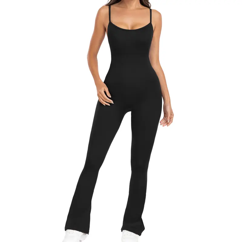 Flare Jumpsuits Spaghetti Straps Scoop Neck Bodycon Full Length Casual Playsuit Womenswear Overalls