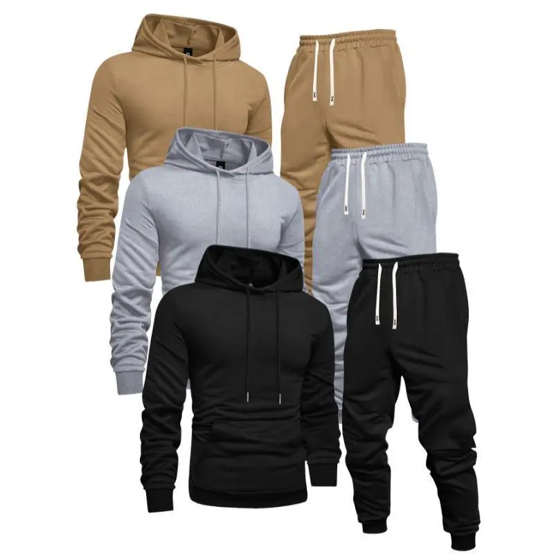 3-Pack Men'S Casual Sports Hoodie and Sweatpants Set, Solid Color, Long Sleeve Pullover with Pocket, Knit Polyester, Slight Stretch, Regular Fit, Elastic Waist with Drawstring, Ribbed Cuff Pants - Spring/Fall Athletic Outfit Clothing FabricGift 3-Pack Men'S Casual Sports Hoodie and Sweatpants Set, Solid Color, Long Sleeve Pullover with Pocket, Knit Polyester, Slight Stretch, Regular Fit, Elastic Waist with Drawstring, Ribbed Cuff Pants - Spring/Fall Athletic Outfit Clothing FabricGift