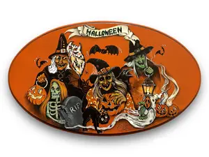 Hand Painted Large Vintage Halloween Wood Sign Unique Retro Halloween Wall Art Decor with Witches,Skeletons, owls, Pumpkins, Black cats, Ghosts and Bats