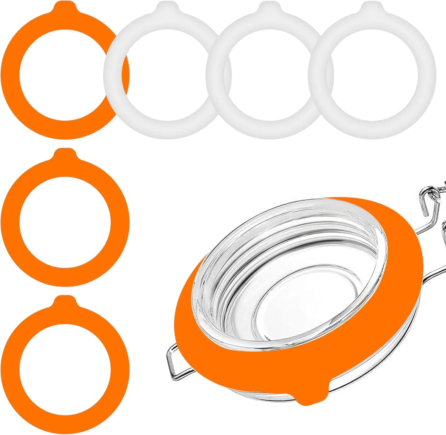 6 PCS Silicone Jar Gaskets 3.75" Rubber Seals Rings for Glass Jars, White & Orange Airtight Leakproof Gasket Sealing Rings Replacement for Mason Regular Mouth Canning Jars
