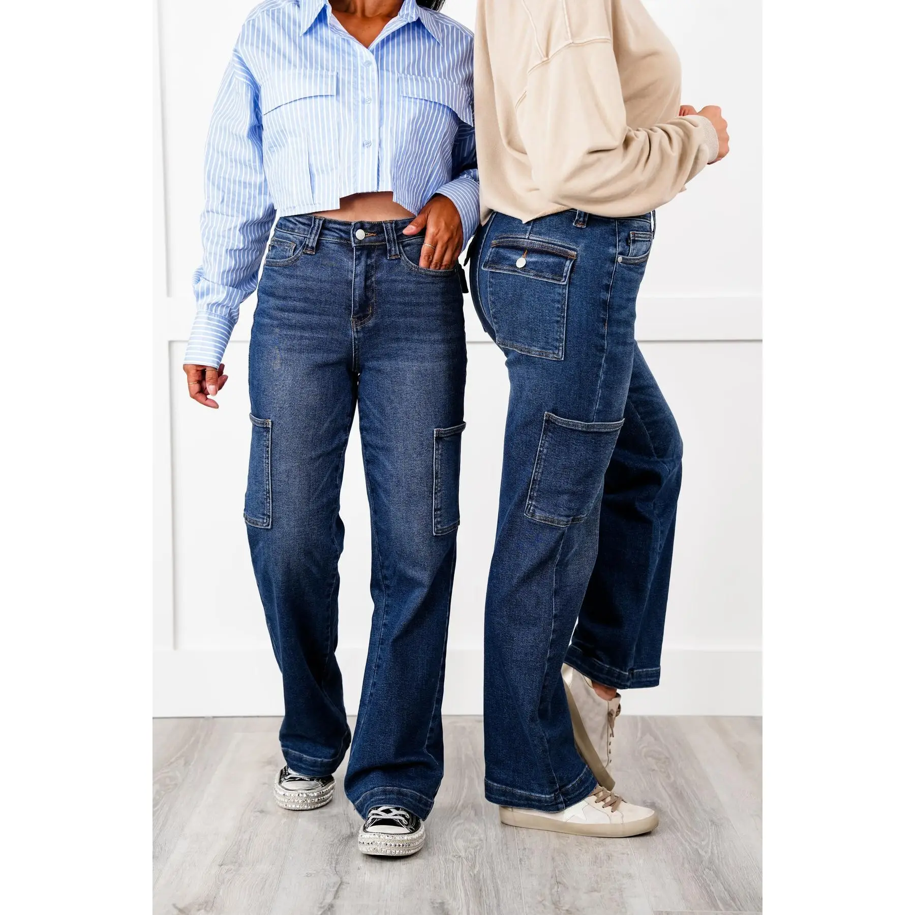 Judy Blue Hot Mess High Rise Dark Wash Cargo Wide Leg Jeans