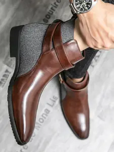 Men's Business Fashion Patchwork Design Boots, Business Formal Boots, Casual Comfortable Ankle Boots for Daily Wear, Male All-match Shoes for Fall & Winter