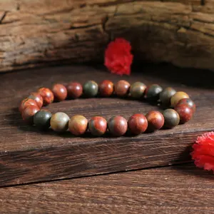 Natural Red Creek Jasper Stone 8mm Beads Bracelet Red Brown Jasper Stone Stretch Men Women Bracelet Handmade