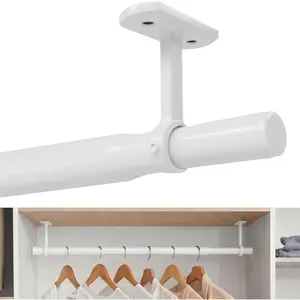 Closet Rods for Hanging Clothes Ceiling or Wall Mounted, 17–48 Inch Closet Rod Heavy-Duty Stepless Telescopic Clothes Hanging Rod for Closet Kitchen Laundry Room Living Room Balcony (Wh