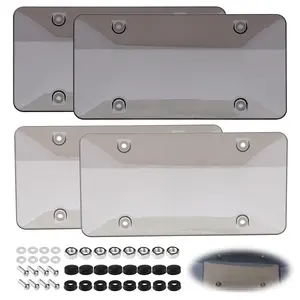 2 Pack Car License Plate Covers, Front/Rear Car License Plates Shields Holder with Screw Caps for US Standard Cars