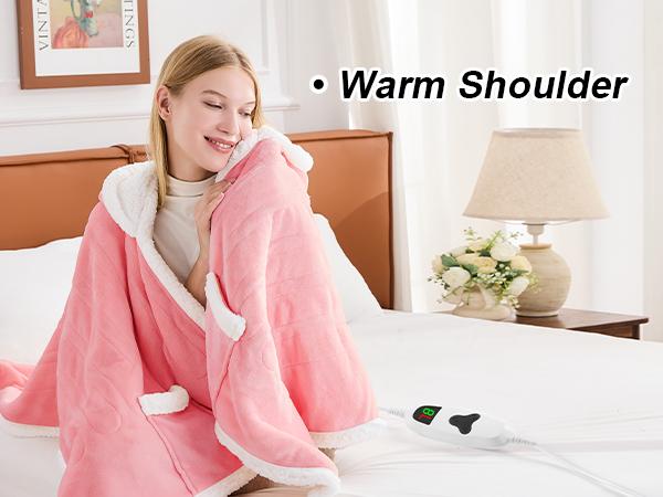 greenoak Wearable Heating Blanket Electric Shawl - Adult Heating Robe Cloak Blanket Hoodie, Wiend, Grandma, 5-person Timer, 10 Heating Levels, Grey