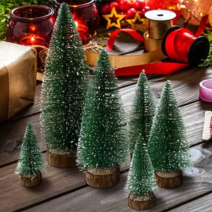 6 count Mini Christmas Trees Decor, Artificial Bottle Brush Tabletop Trees, 4 Size Holiday Decoration for Xmas (Green)