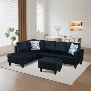 Sleek Midnight Blue Microfiber Sofa Set 3-Piece, Comfortable Durable Couch for Modern Living Areas, Blue Sofa Sets, Dark Sofa Sets