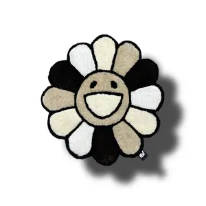 Tuftworks Handmade Tufted Rug Smiling Flower Design Cream Colors 31in Durable Long Lasting Unique Eye Catching Piece