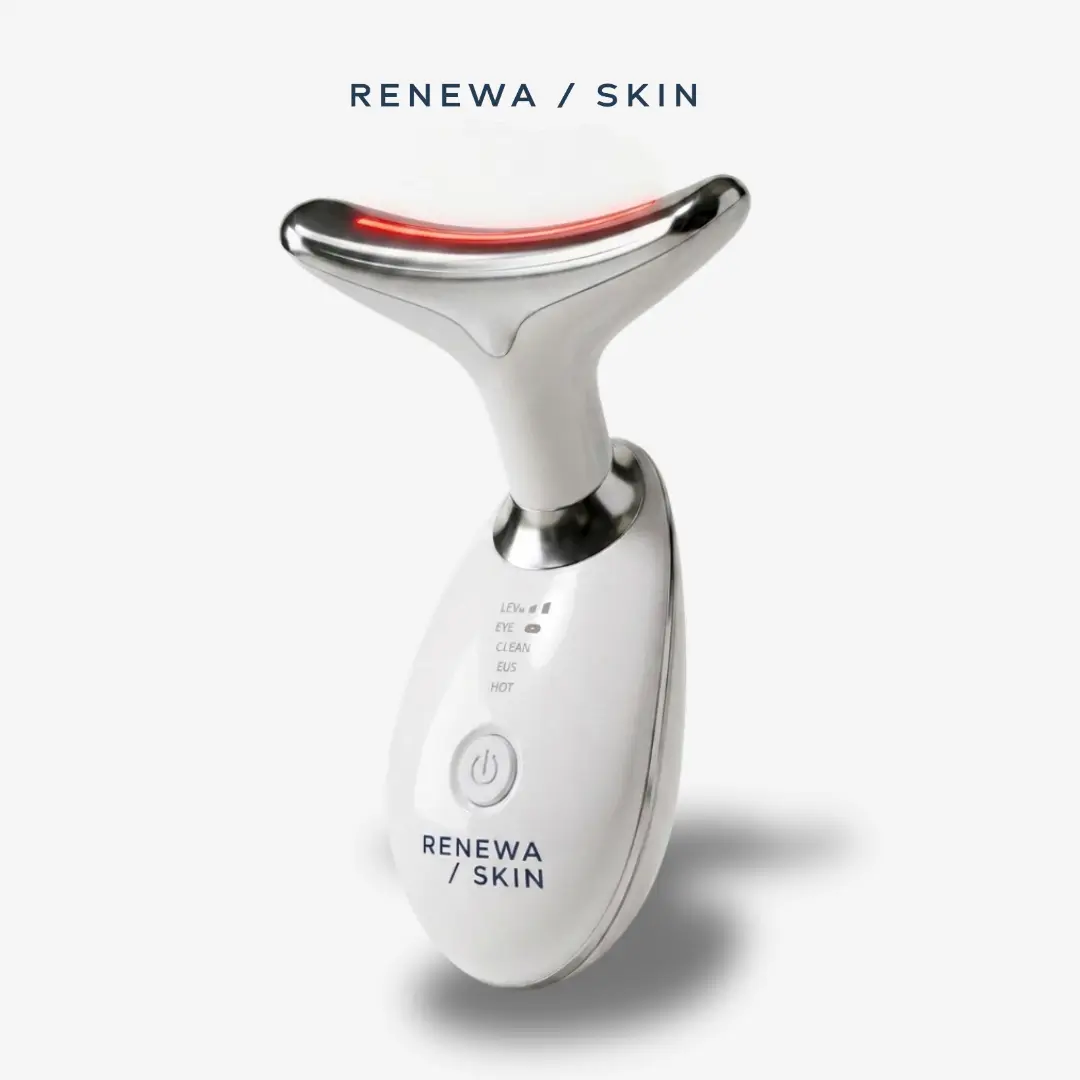 RenewaLift Neck & Jawline Device - EMS Microcurrent, Red Light Therapy Skin Tightening Tool, At Home Facial Beauty Device for Daily Use Facial Care