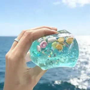 Blue Cubes Sea Squishy Fidget Toy Super Soft Transparent Star Shell Squeeze Toy Ocean Sensory Anti-Stress Toy Girl Gifts Relaxation Starfish