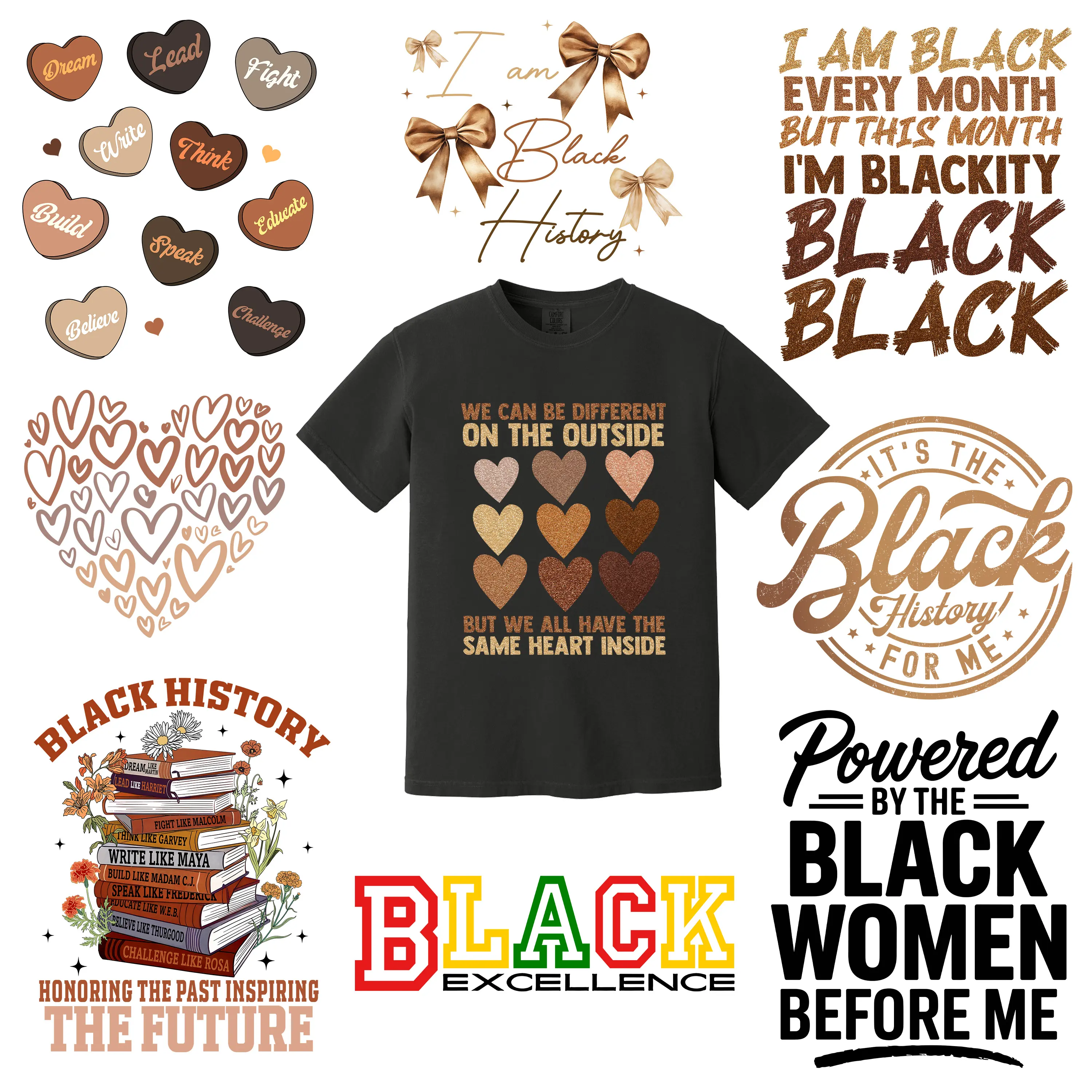 Black History Month Gang Sheet 10 Premium Quality DTF Heat Transfer Prints DIY 24x62"