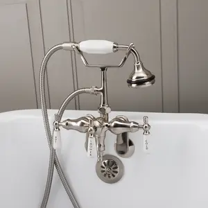Brushed Nickel Clawfoot Tub Wall Mount Downspout Faucet with Handshower