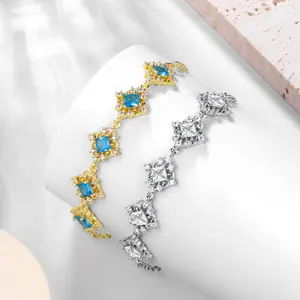 Fasjewly 14K Gold Plated Cubic Zircon Bracelets for Women, Brilliant Blue Stone Luxury Bracelet, Fashion jewelry for Daily, Party