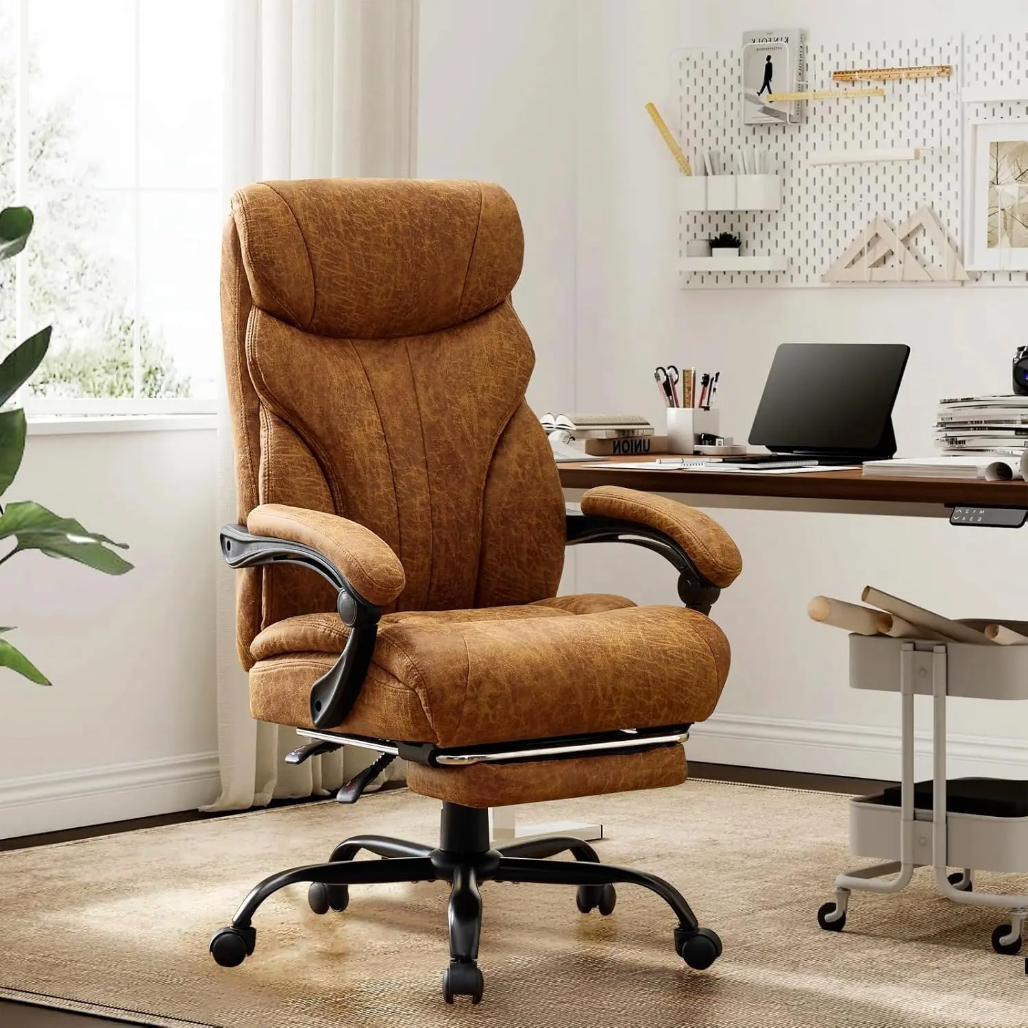 Garvee Office Chair, Ergonomic Big and Tall Executive Desk Chair, 500LBS Leather Desk Chair with Adjustable Turnover-up Armrests,100-155° Recline, High Back Lumbar Support