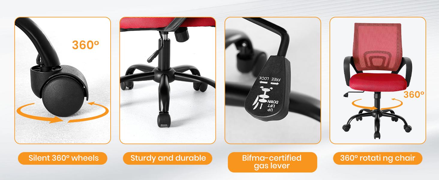 Ergonomic Mesh Office Chair with Lumbar Support, 120° Rocking & Height Adjustable Task Chair, Breathable Mid Back Computer Desk Chair with Fixed Armrest, 250LBS Capacity for Home Office