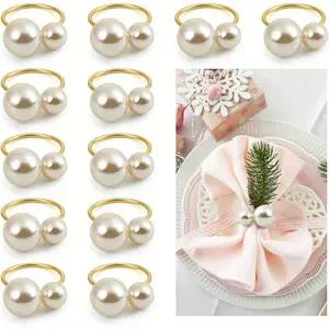 10pcs Luxurious Pearl Napkin Rings, Elegant Faux Pearls Metal Circle, Table Decoration for Home Gatherings, Hotel Banquets