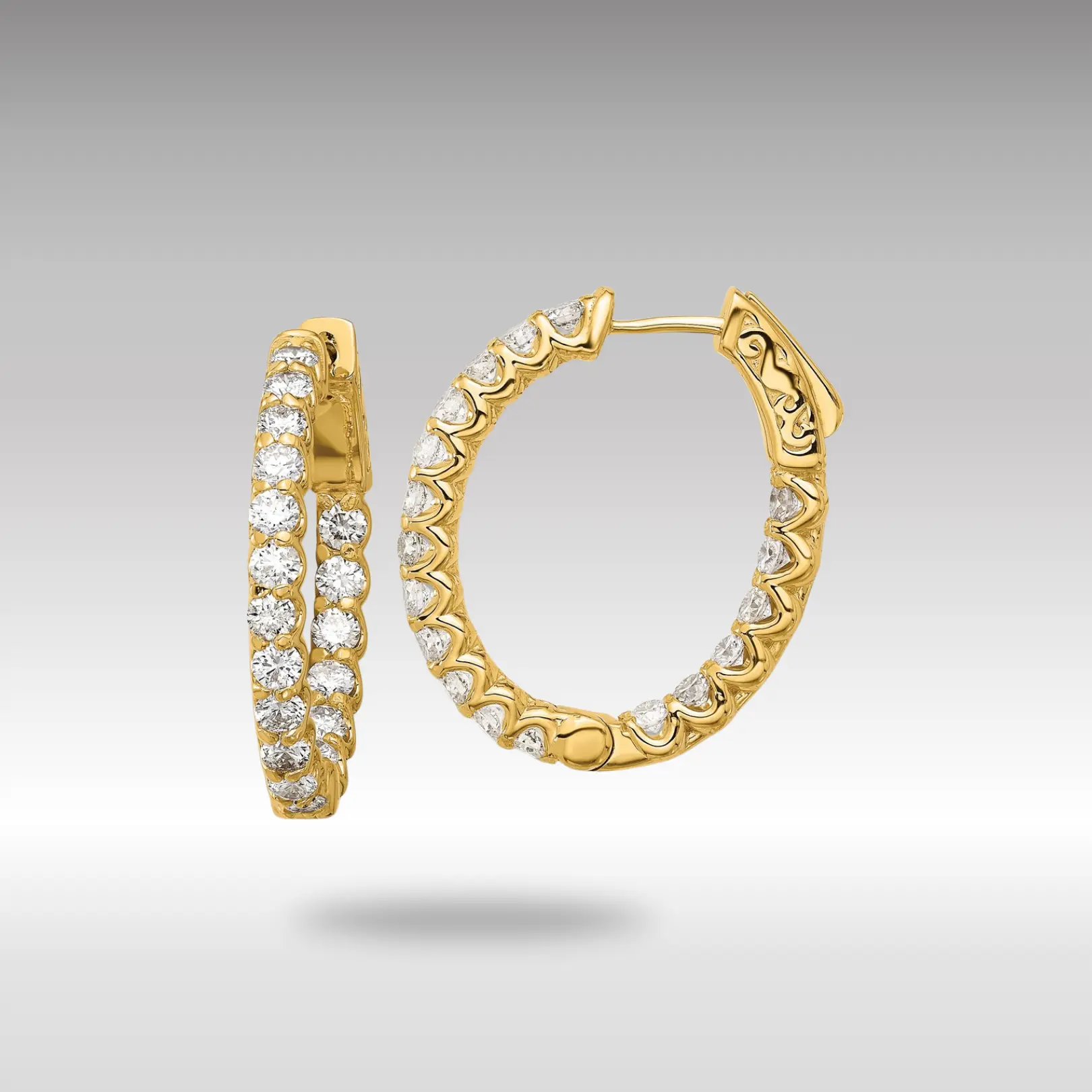 14K Gold 2.1ct 36-2.5mm In/Out Oval Hoop with Safety Clasp Diamond Earrings - Model XE3263AA