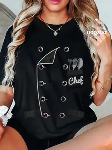 100% Cotton Chef TShirt Uniform Jacket Faux Funny Cook Shirt for Cooking T-Shirt
