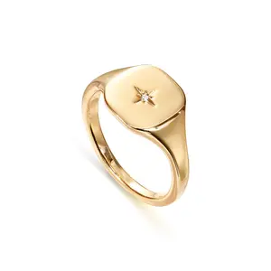 PAVOI 14K Gold Plated Signet Ring for Women - Bold Stackable Ring