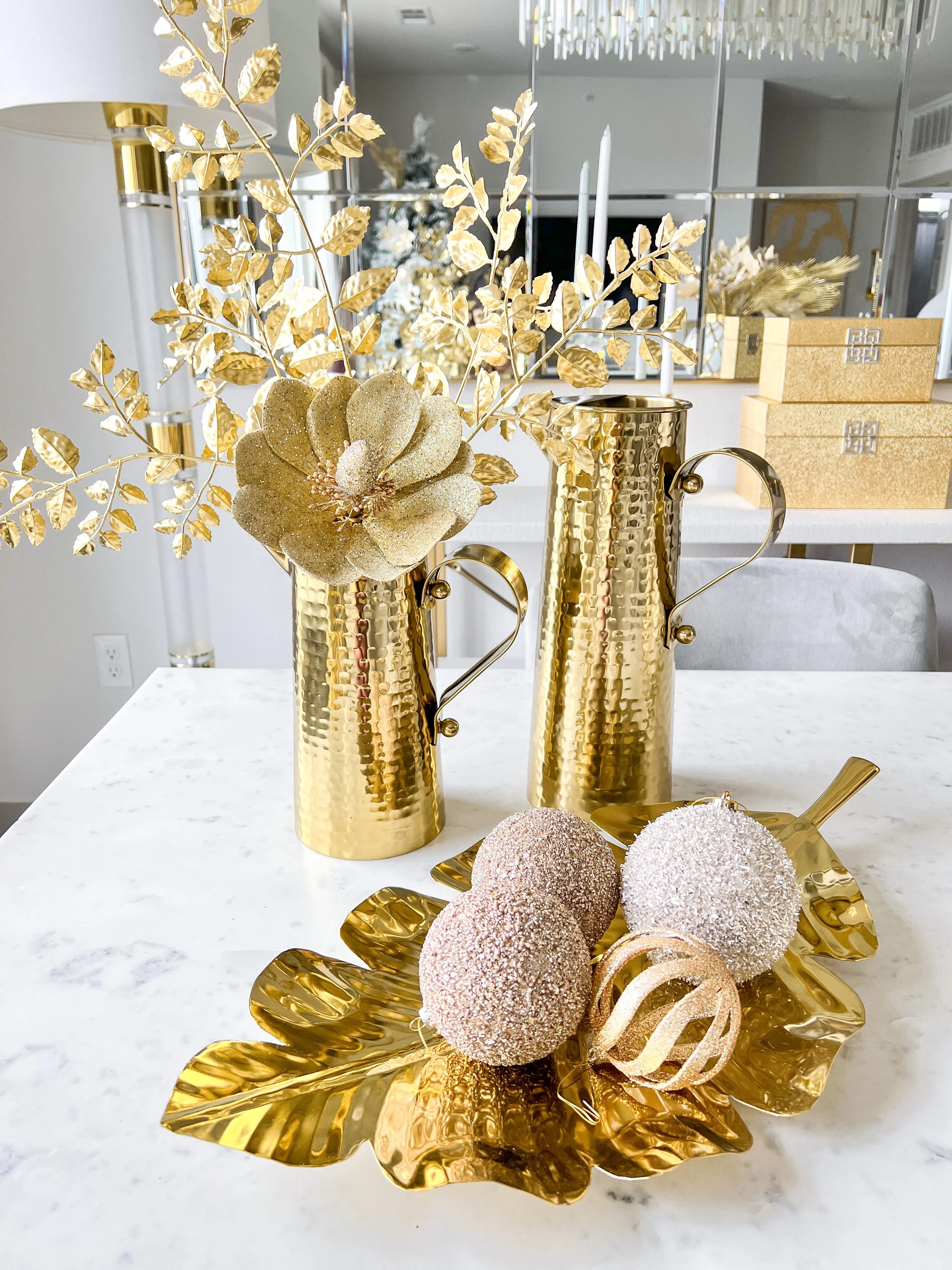Gold Glittered Magnolia Stem