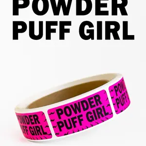 Bright Pink 'Powder Puff Girl' Rave Stickers - Ideal for Raves, Festivals, Fun party event -  (200 PCS/Roll) 1 1/2" x 5/8" Size Stickers