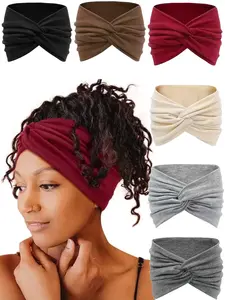 6 Pcs Wide Elastic Hairbands, Colorful Cross Knot Design, Comfortable & Stylish, Versatile Hairstyles, Perfect for All Occasions, Knotted Headband, Elastic Headbands