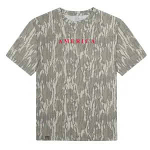 America Mossy Oak Bottomland Camo Shirt, Patriotic Red Letter Graphic Tee, Men's Outdoor Hunting T-Shirt, 4th of July USA Tee, Gift for Him