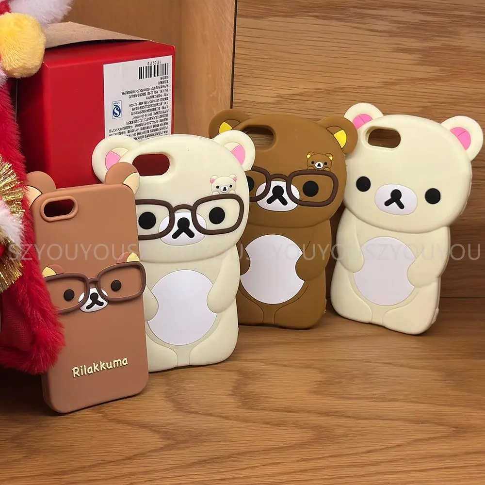 Kawaii Glasses Rilakkuma for iPhone 4S 5 5S SE 16 Pro Max 15 Plus 14 Pro 13 12 11 7 8 Plus 6S 3D Cartoon Silicon Soft Phone Case
