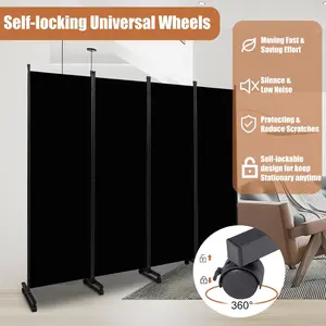 Portable Room Divider - 4 Panel Folding Privacy Screens | Freestanding Fabric Room Divider with Wheels for Home, Office & Hospital - Versatile Partition for Room Separation