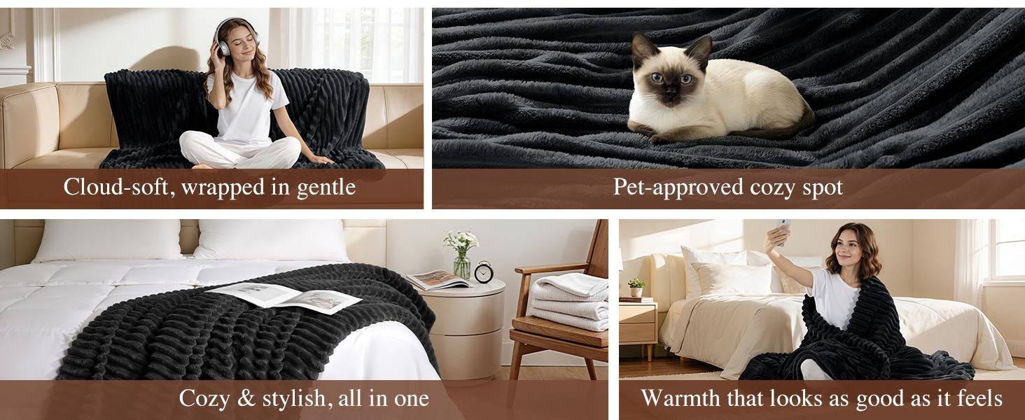 Shilucheng Flannel Fleece Blanket Throw Size for Couch Sofa - Soft Fluffy Plush Blanket for Bedroom Bed, Lightweight Cozy Fuzzy Blanket All Season