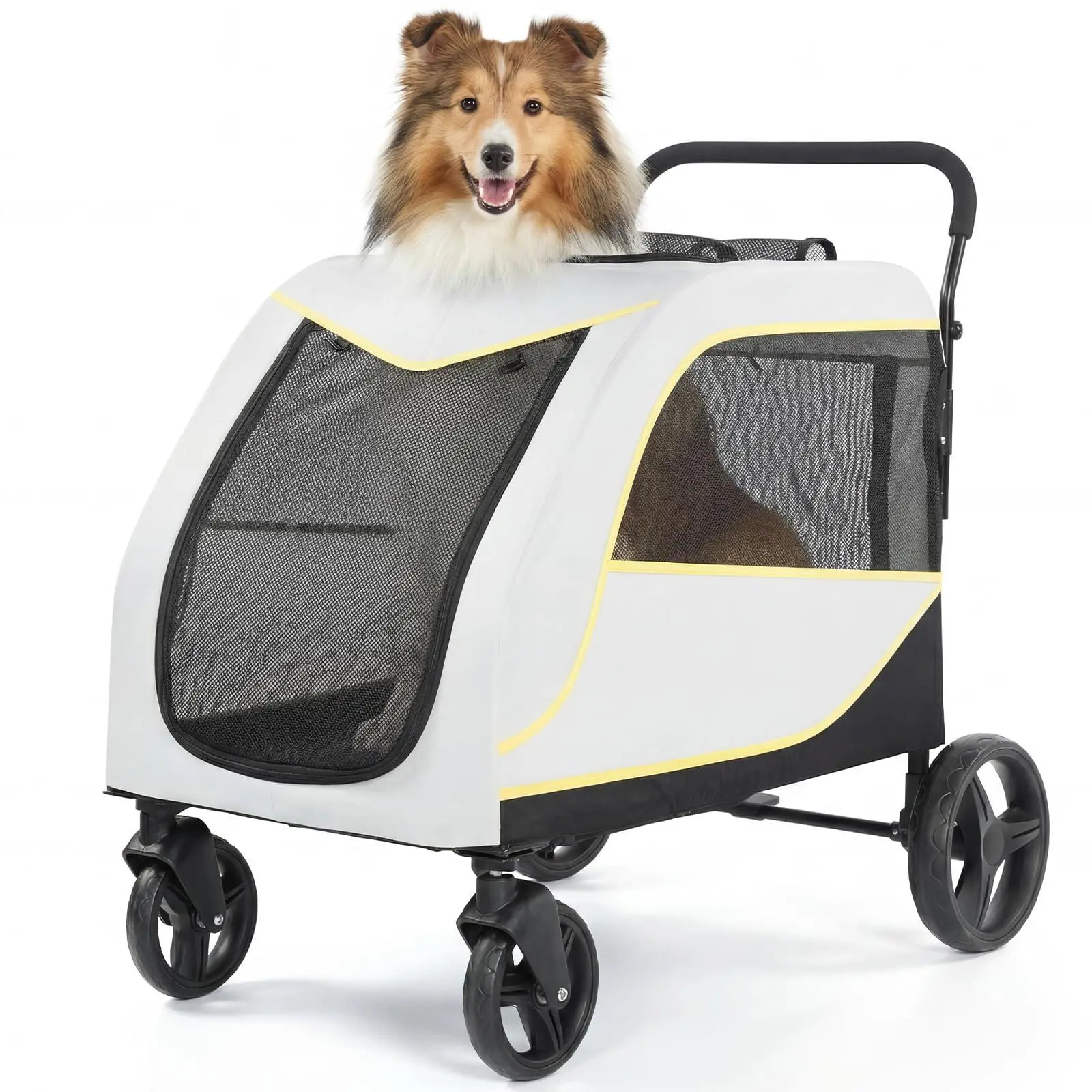 GARVEE 3.6x2.3x3.5Ft All-Terrain Dog Stroller for Large and Medium Pets, Compact Fold Dual Entry Wagon with One-Foot Brake and Breathable Mesh, Supports Up to 176 Lbs