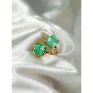 3Ct Natural Colombian Emerald-Cut Emerald Solitaire Ring in Solid Gold