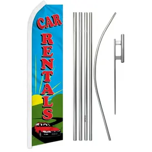 11.5x2.5 ft Outdoor Steel-Aluminium Car Rental Super Flag & Pole Kit, Custom-Print Polyester Advertising Banner with Curved Sleeve for Festive, Party Backdrops