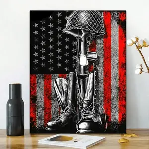 Soldier Boots & Helmet Pattern DIY Diamond Arts Colorful Painting Kit without Frame, 1 Set DIY 5D Diamond Arts Colorful Painting Kit, Wall Art Decor for Home
